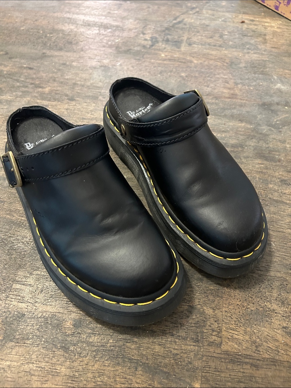 Doc Martens Black Slip-On Clog with Yellow Stitching